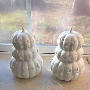 White Ceramic Pumpkin Lantern Set